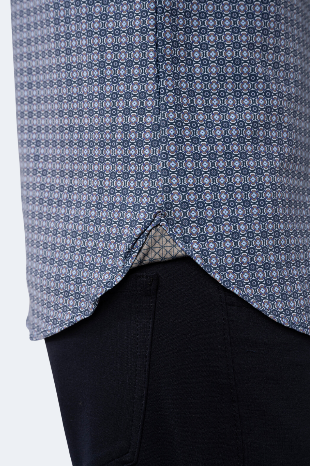 Navy, Brown, White and Blue Floral Shirt