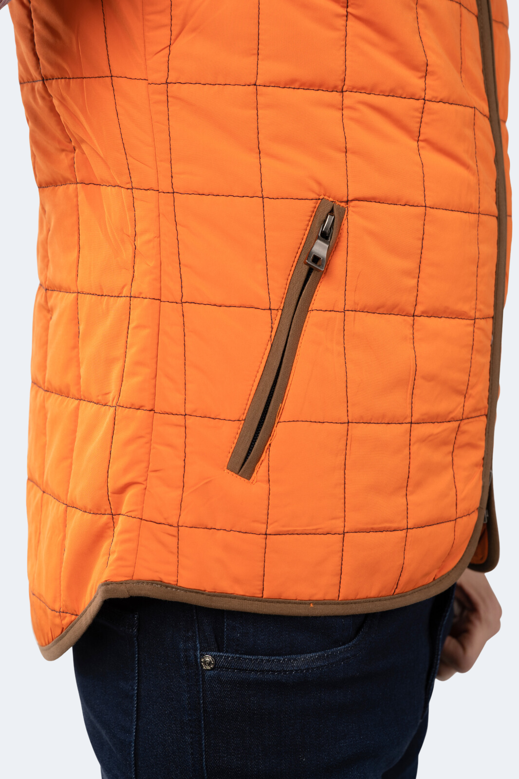 Orange Quilted Zip Up Vest