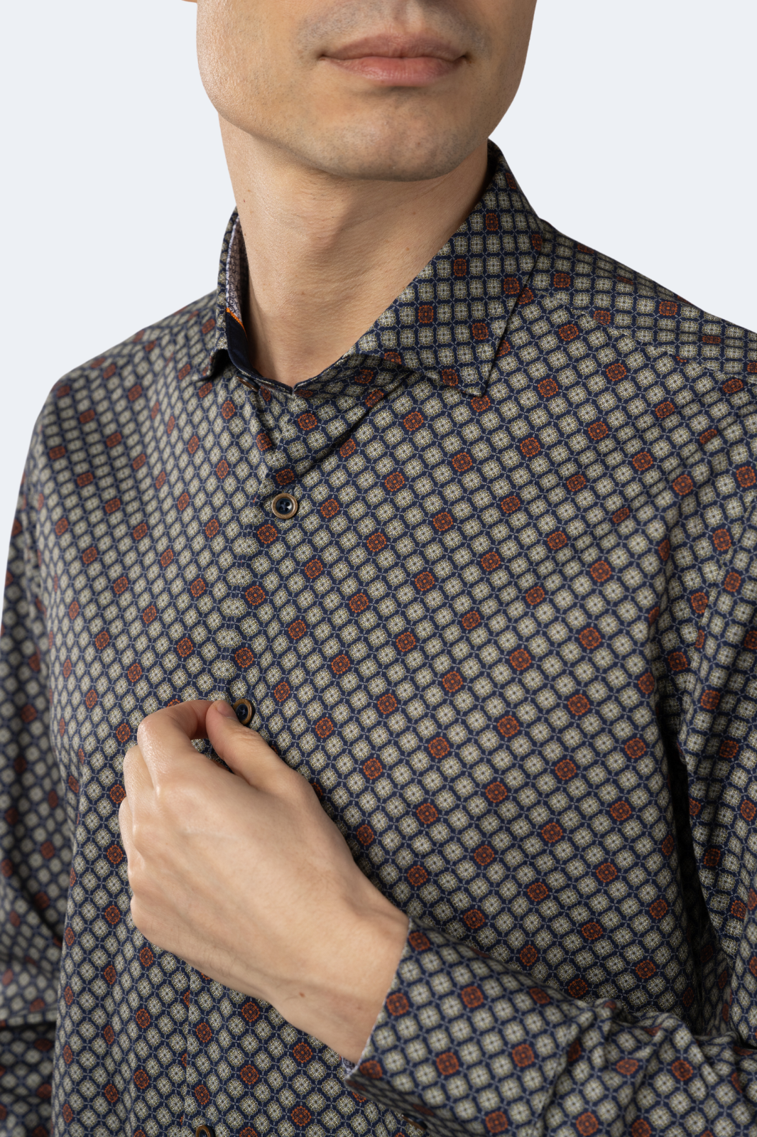 Leo Royal Blue with Mint Green and Orange Floral Jacquard Shirt