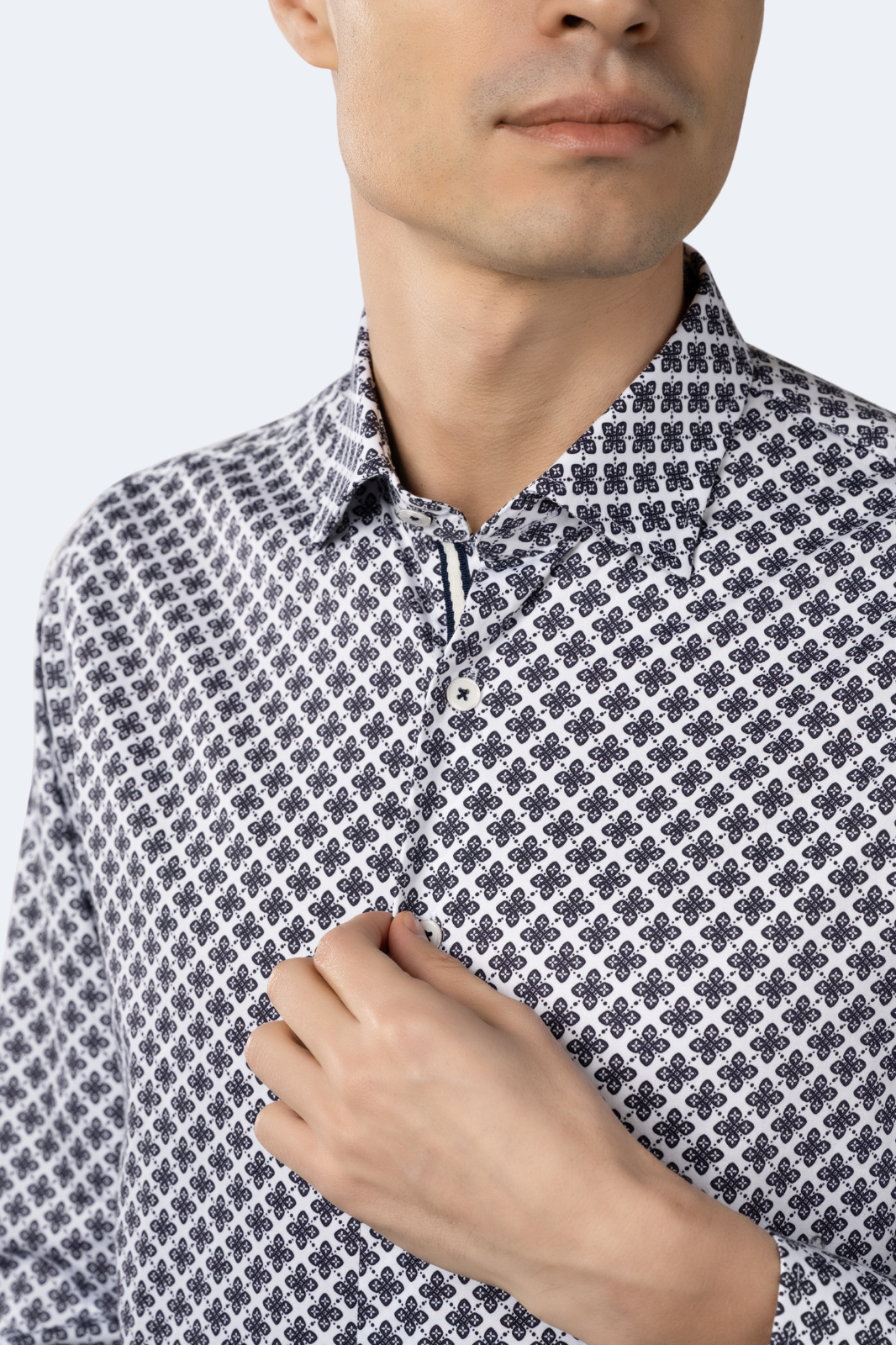 White with Navy Floral Shirt