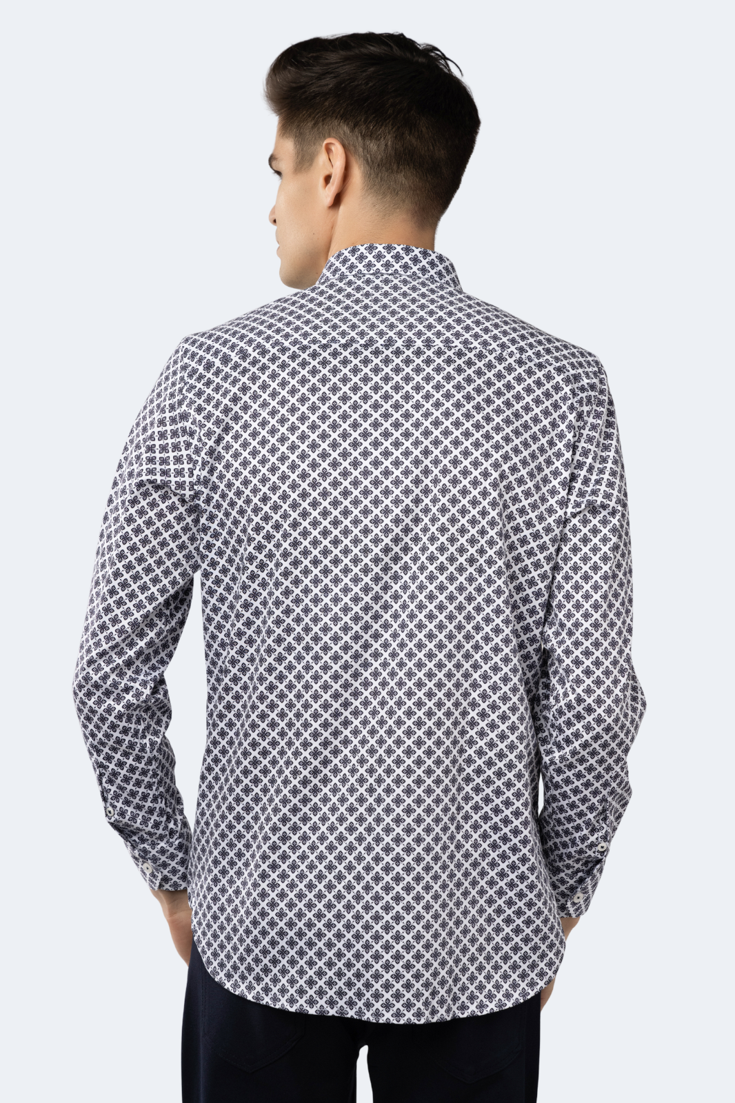 White with Navy Floral Shirt