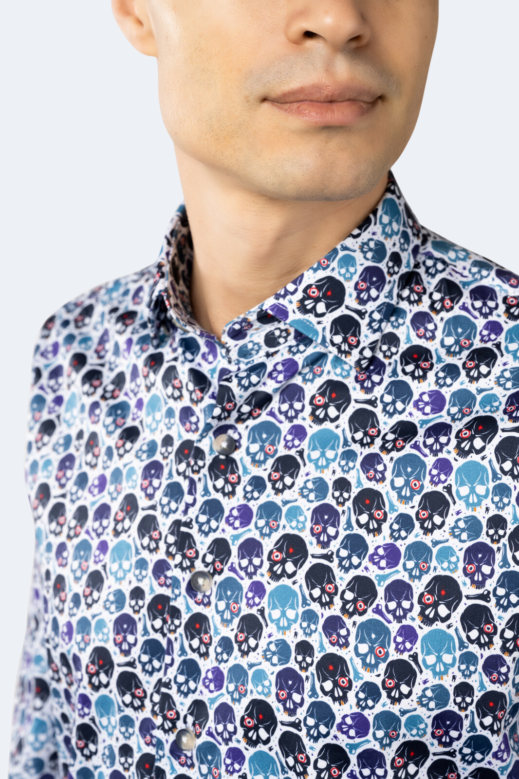 White with Teal, Turquoise and Purple Skull Shirt