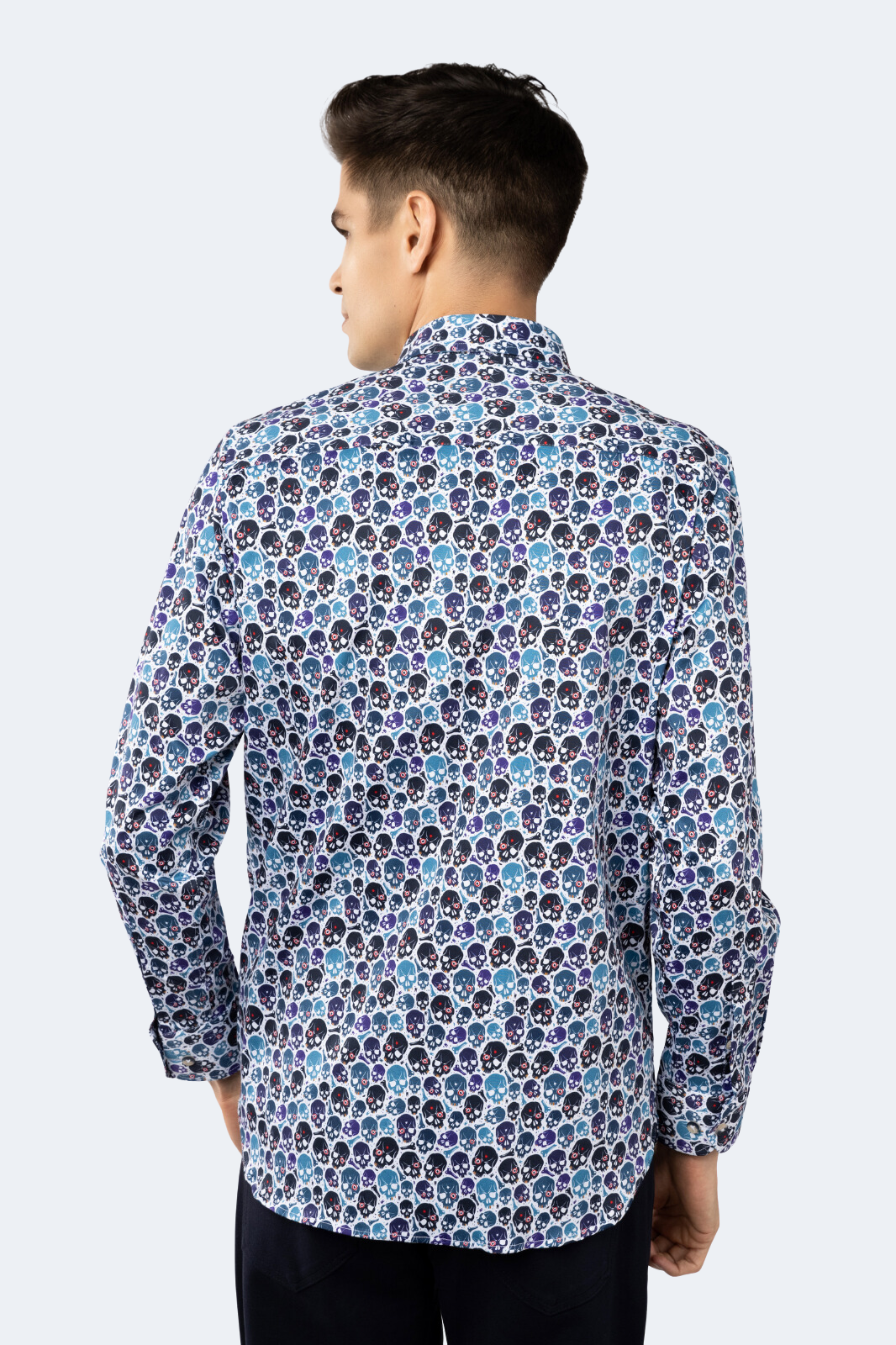 White with Teal, Turquoise and Purple Skull Shirt