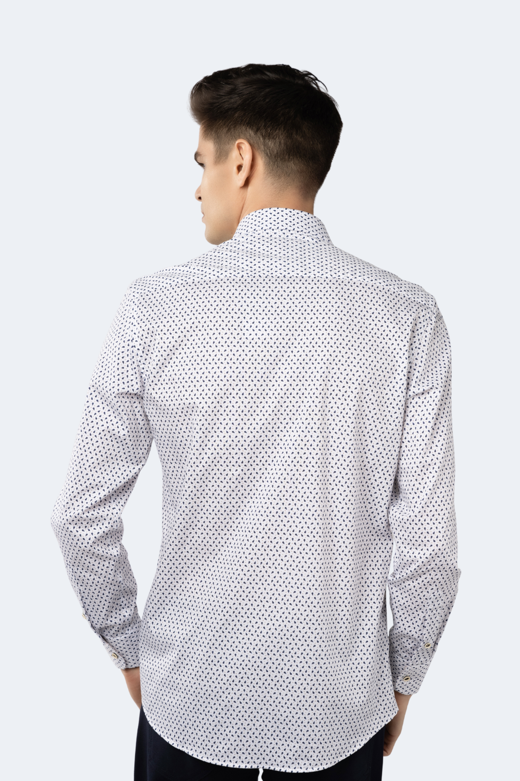 Leo White with Tiny Navy Petals and Gold Dots Jacquard Shirt