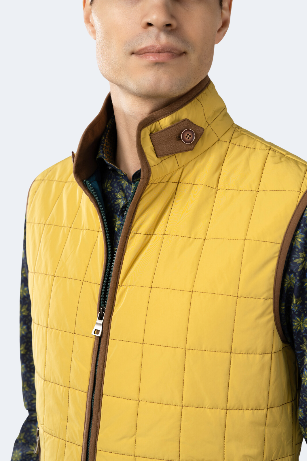 Yellow Quilted Zip Up Vest