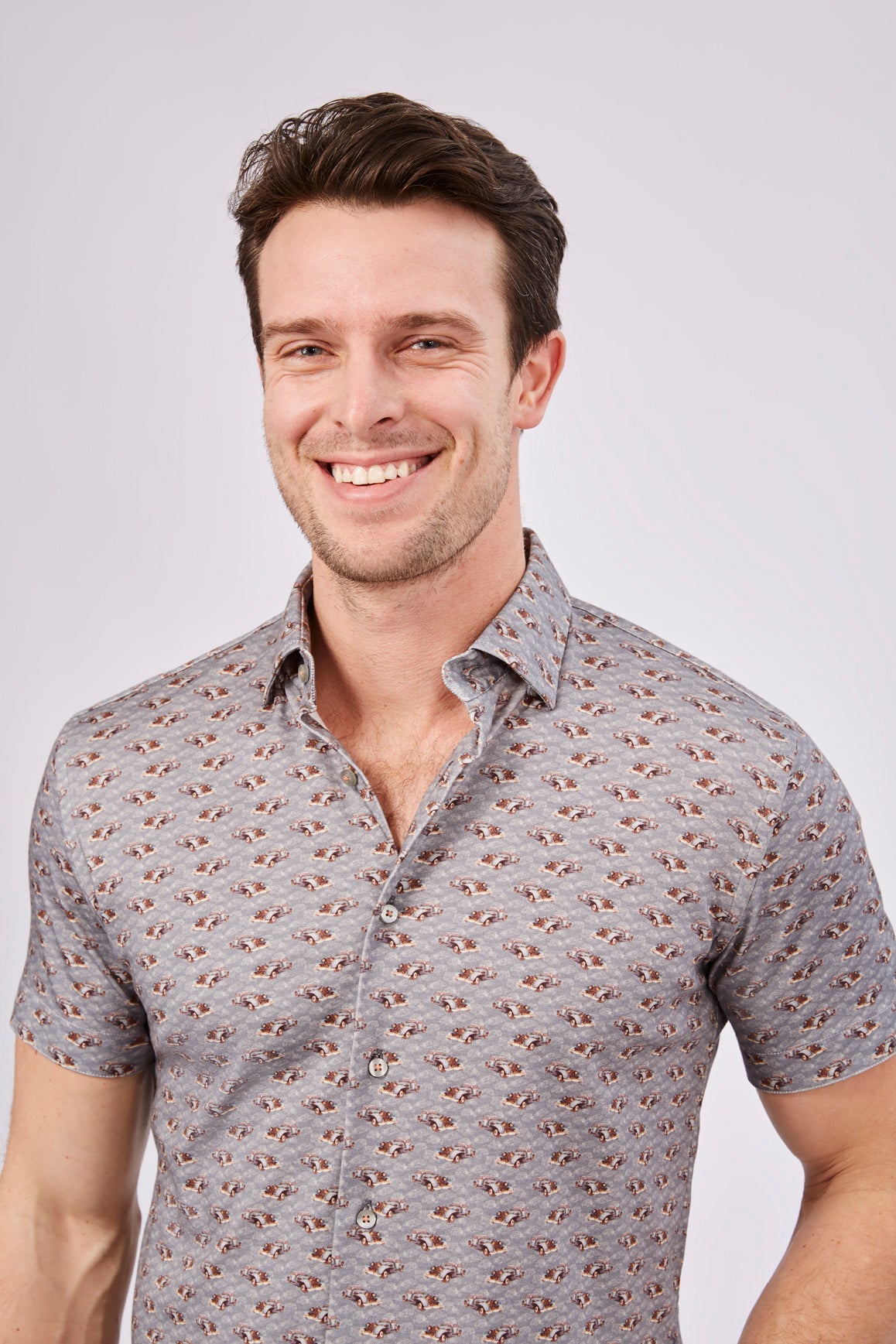 Max Colton Grey with Old Fashioned Cars Short Sleeve Jersey Knit