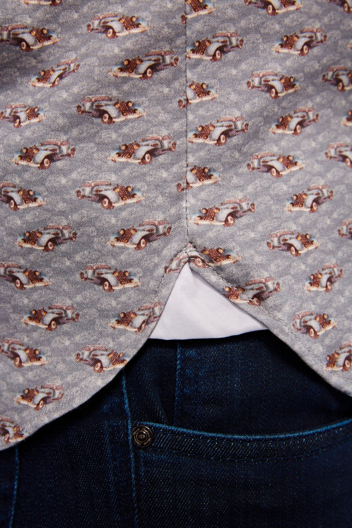 Max Colton Grey with Old Fashioned Cars Short Sleeve Jersey Knit