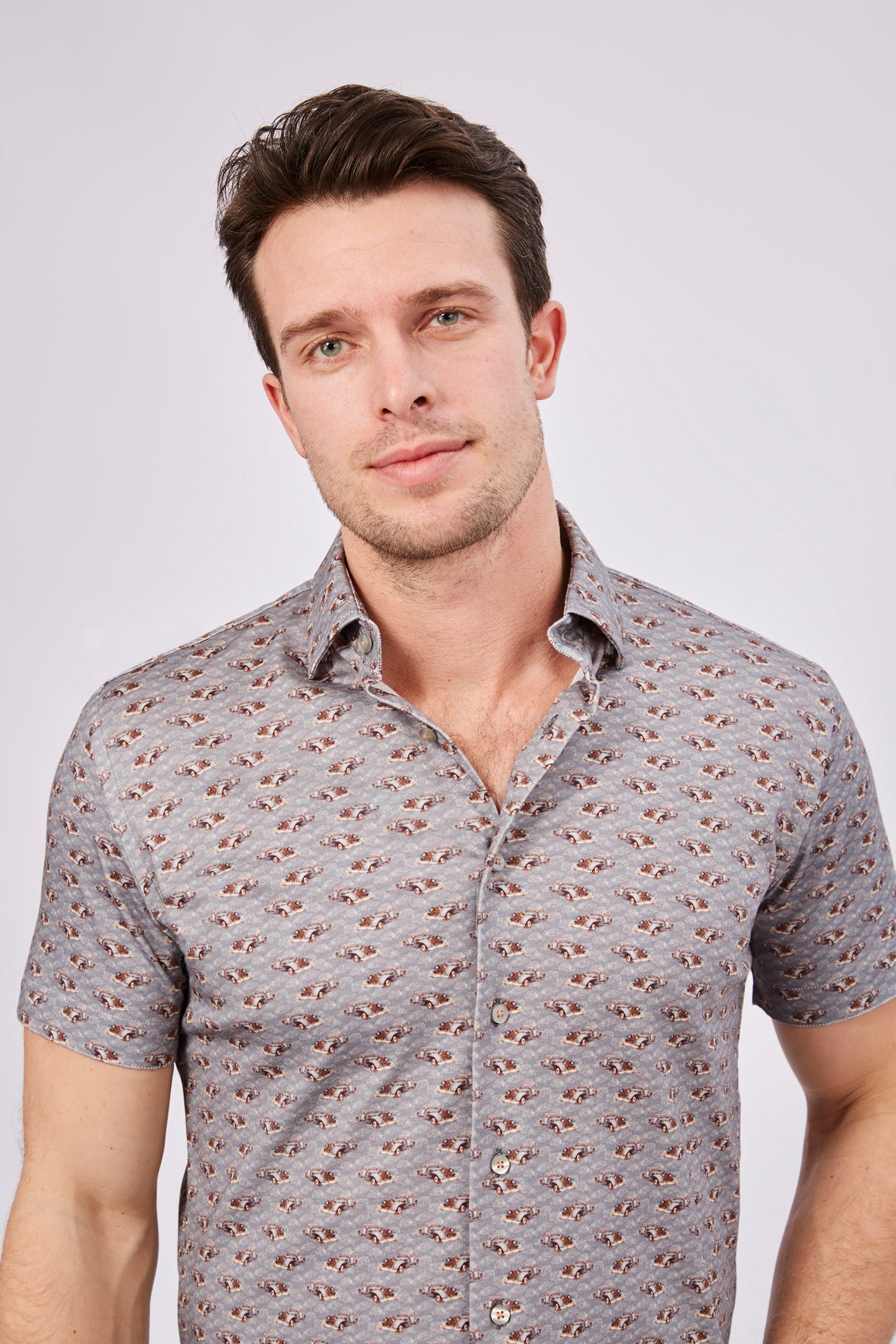 Max Colton Grey with Old Fashioned Cars Short Sleeve Jersey Knit