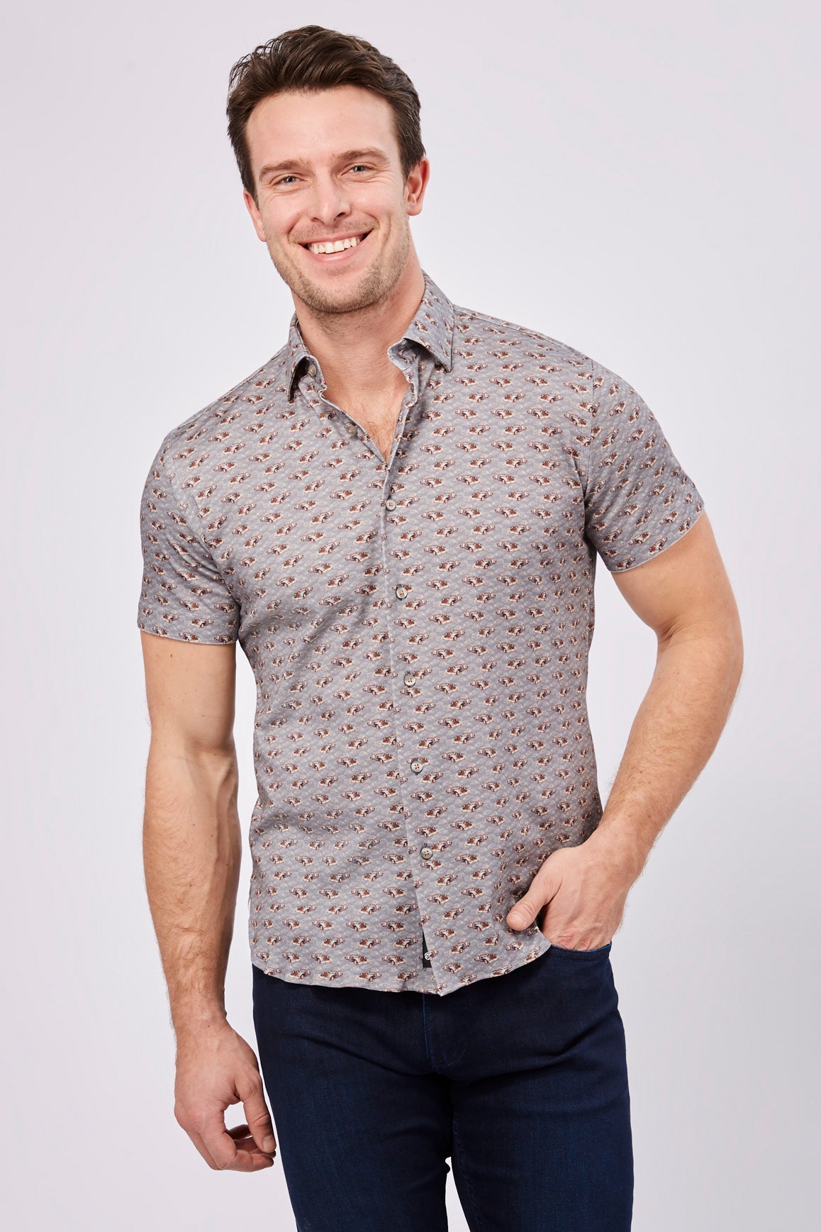 Max Colton Grey with Old Fashioned Cars Short Sleeve Jersey Knit