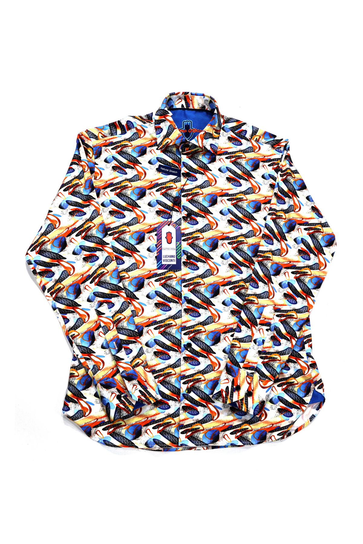 White, Orange, Navy and Yellow Oblong Shapes Shirt