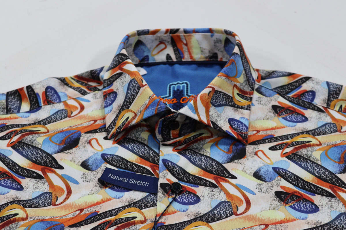 White, Orange, Navy and Yellow Oblong Shapes Shirt