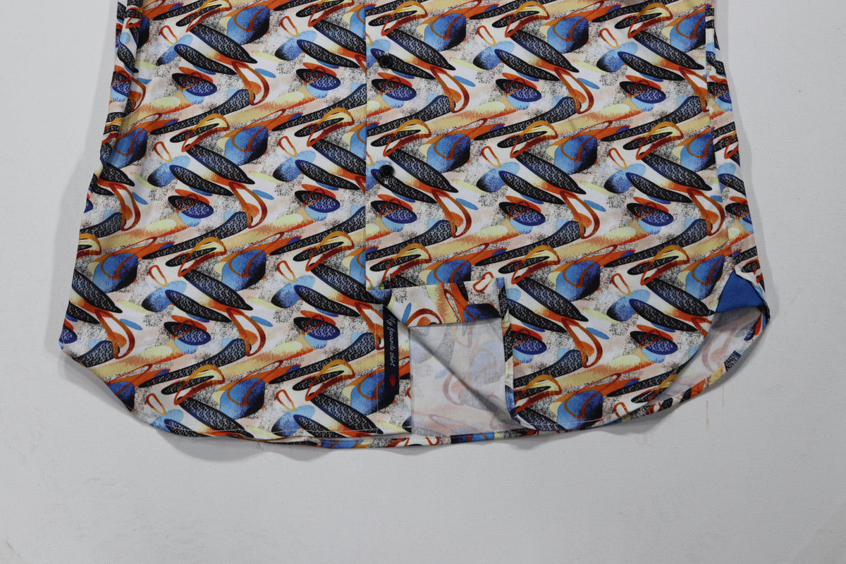 White, Orange, Navy and Yellow Oblong Shapes Shirt