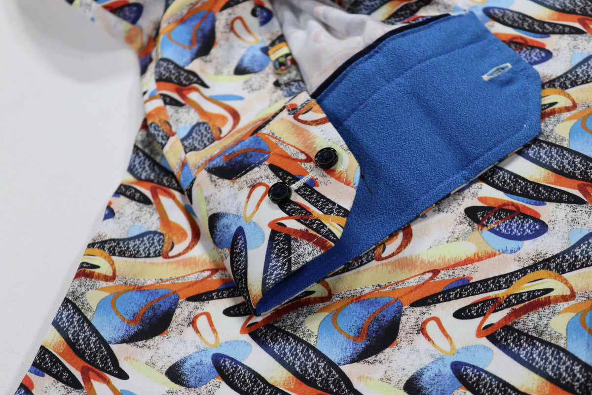 White, Orange, Navy and Yellow Oblong Shapes Shirt