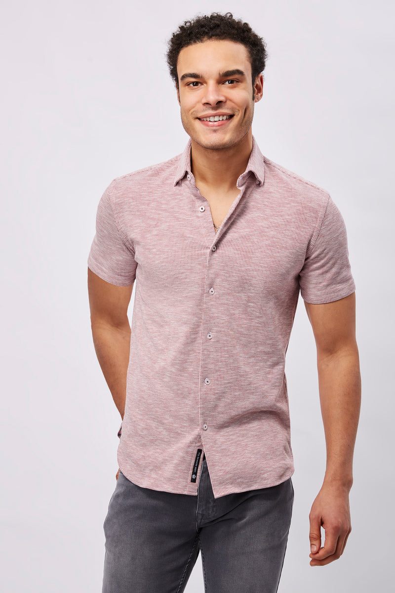 Red and White Waffle Check Short Sleeve Jersey Knit