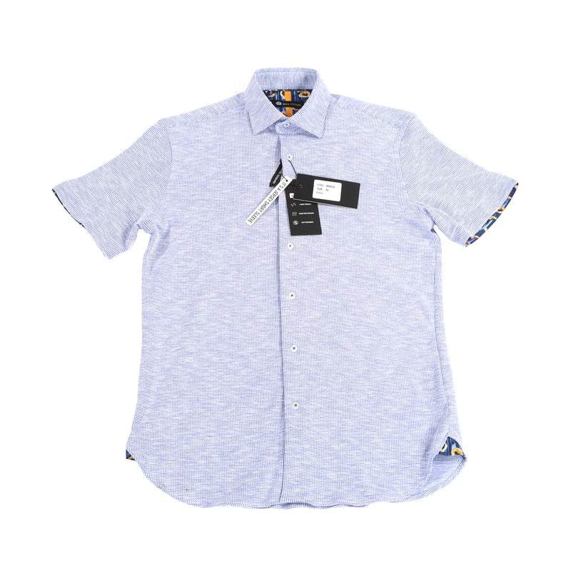 Navy and White Waffle Check Short Sleeve Jersey Knit