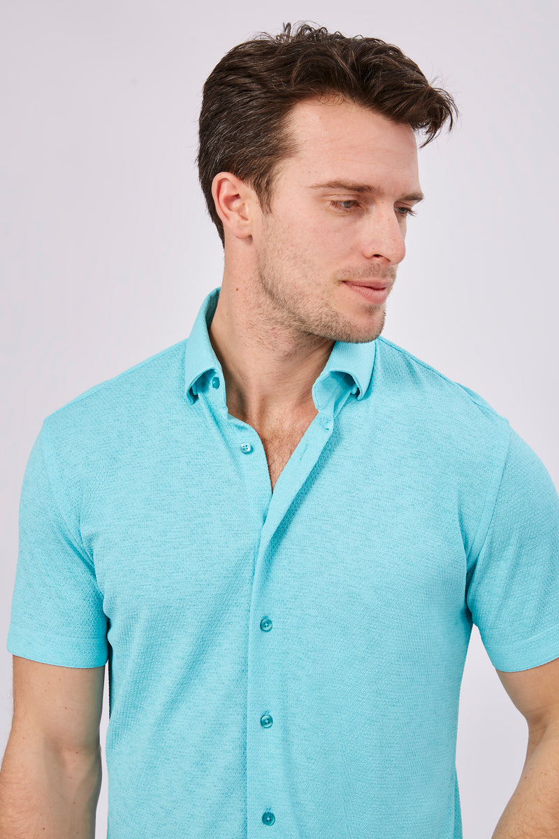 Max Colton Teal Honeycomb Short Sleeve Jersey Knit