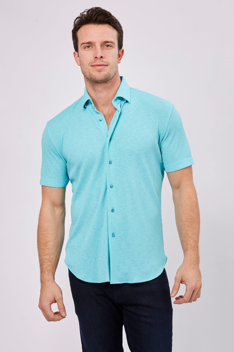 Teal Honeycomb Short Sleeve Jersey Knit