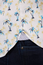 Max Colton Royal Blue, Navy and Gold Palm Trees Short Sleeve Jersey Knit
