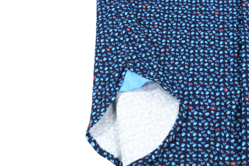 Navy Deep Sky Blue Orange Acorn Design Short Sleeve Jersey Knit