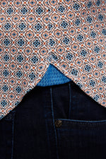 Orange,Brown,Blue and Navy Floral Designs Short Sleeve Jersey Knit