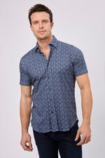 Denim Blue with Small Penguin Design Short Sleeve Jersey Knit