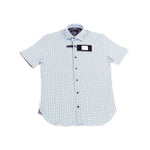 White with Light Cyan and Black Circles Short Sleeve Jersey Knit