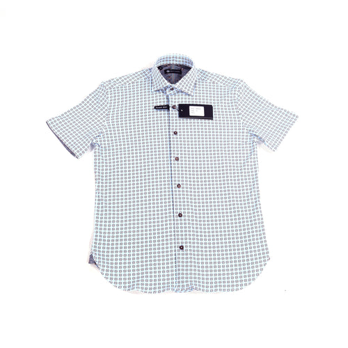 Max Colton White with Light Cyan and Black Circles Short Sleeve Jersey Knit
