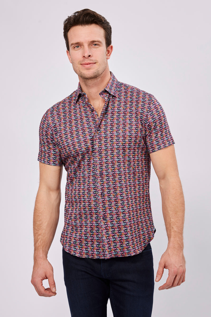 Purple with Multicolor Short Sleeve Jersey Knit