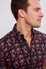 Black with red Octopus and Blue Bubbles Short Sleeve Shirt