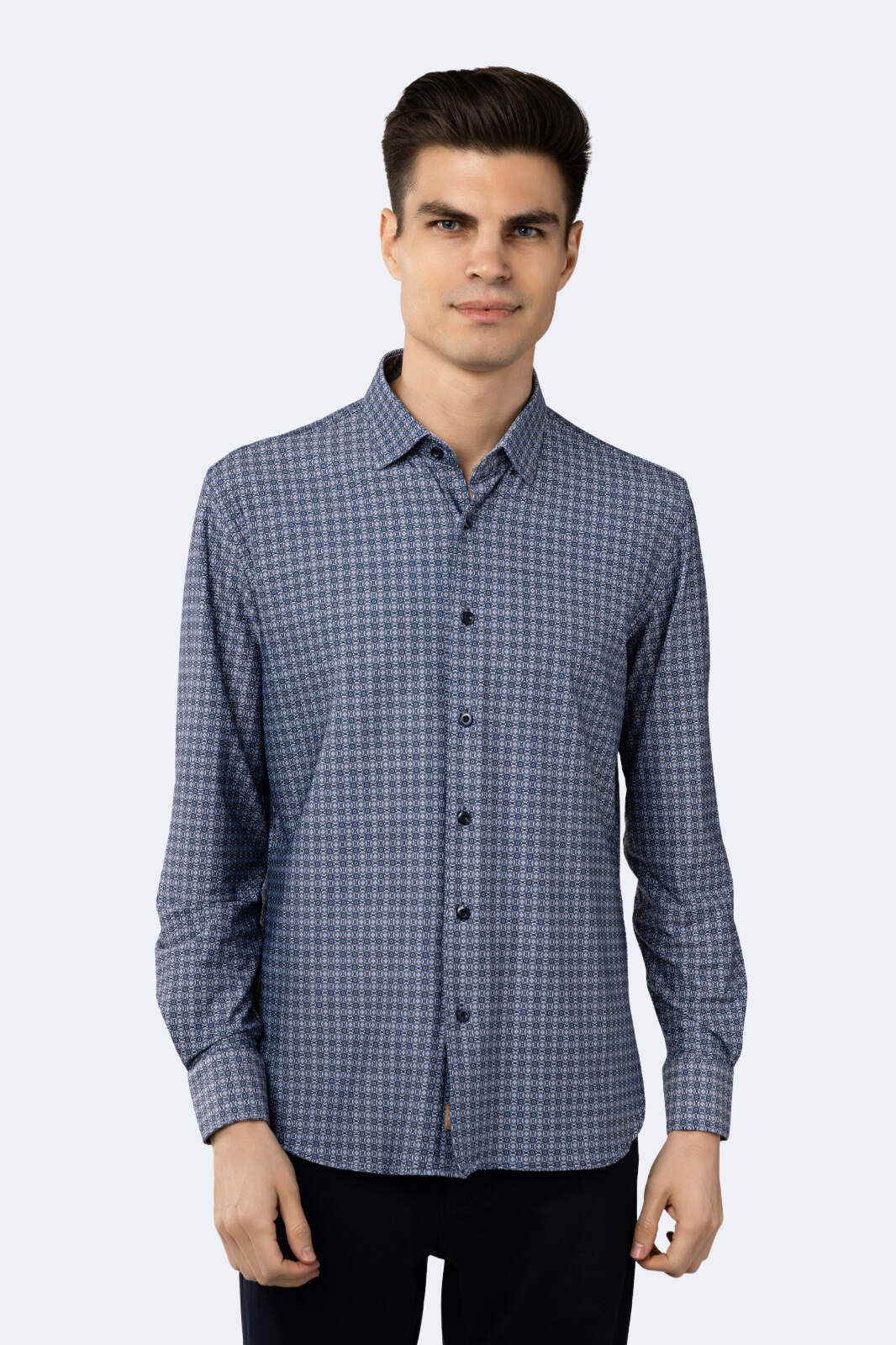 Navy, Brown, White and Blue Floral Shirt