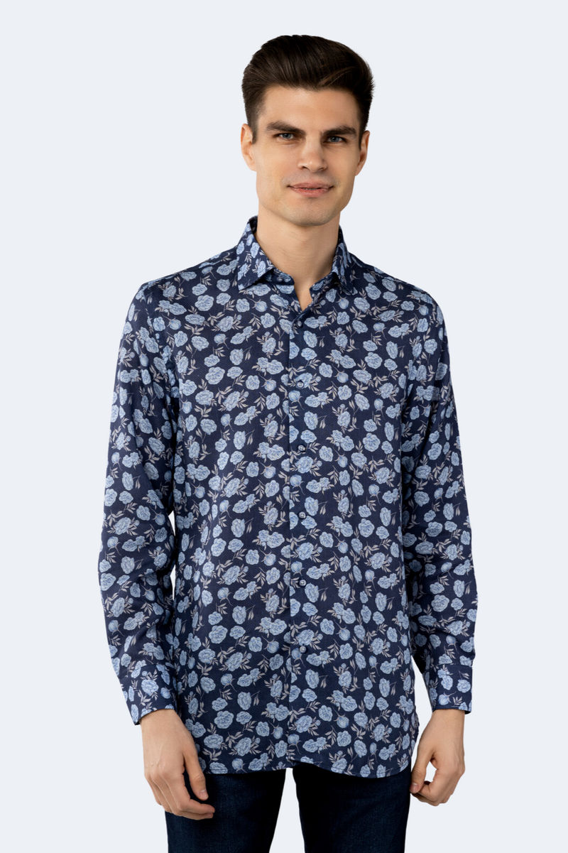 FW23 Space Blue Jacquard with Maya Blue Floral Shirt
