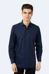 Navy and Egyptian Blue Check Jacquard Woven Shirt