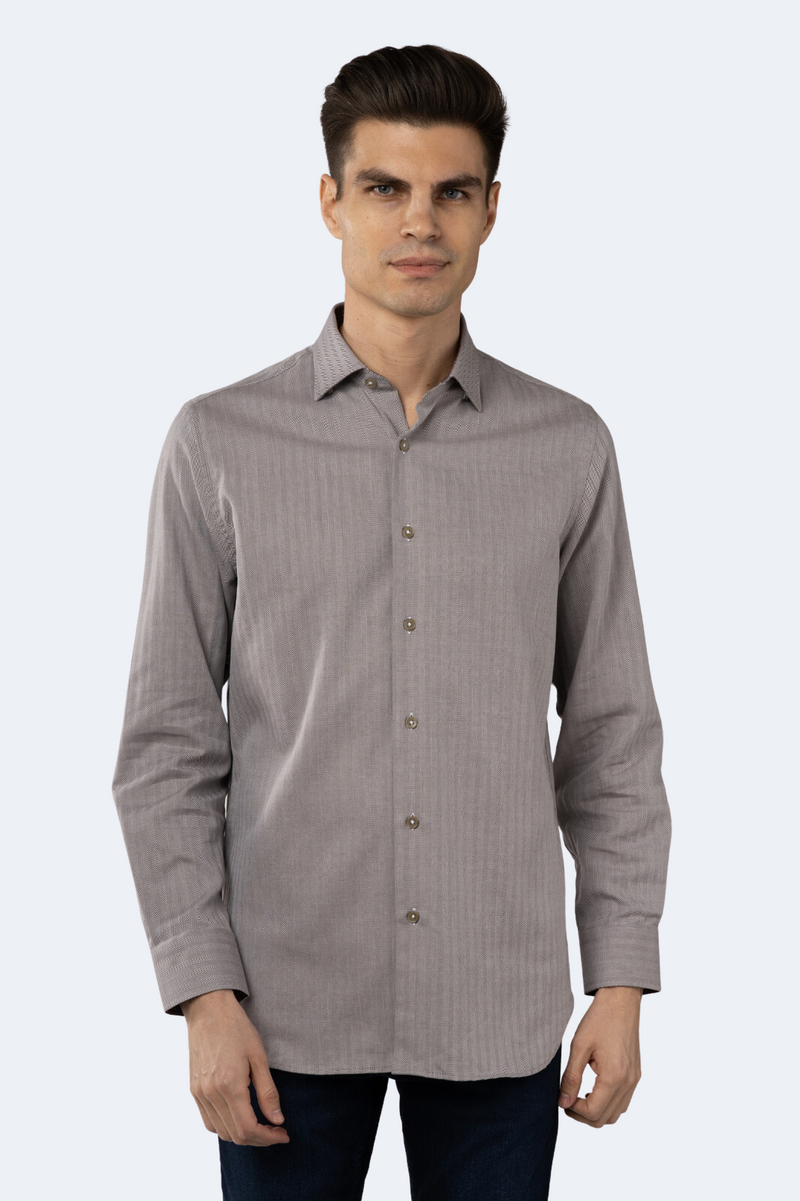 FW23 Brown and White Self Stripe Jacquard Shirt