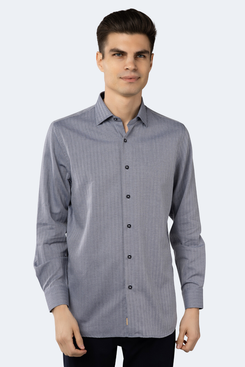 FW23 Navy and White Self Stripe Jacquard Shirt