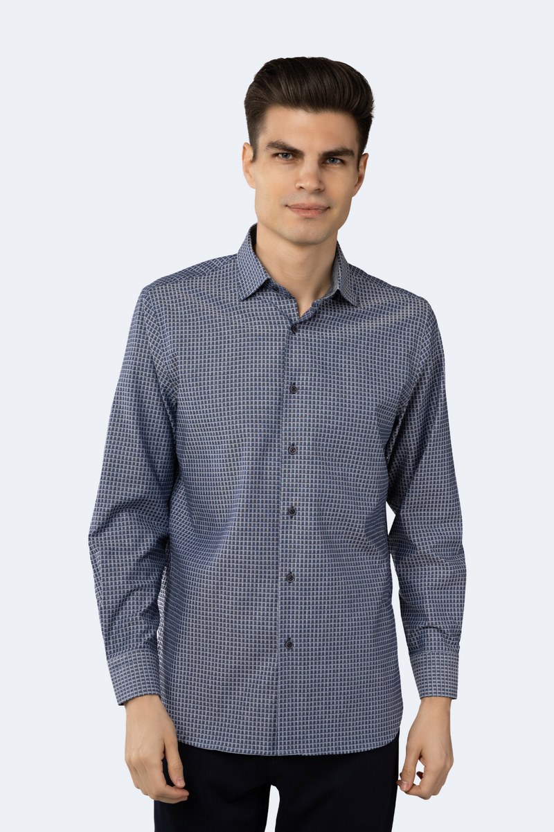FW23 Navy with Grey Check Jacquard Shirt
