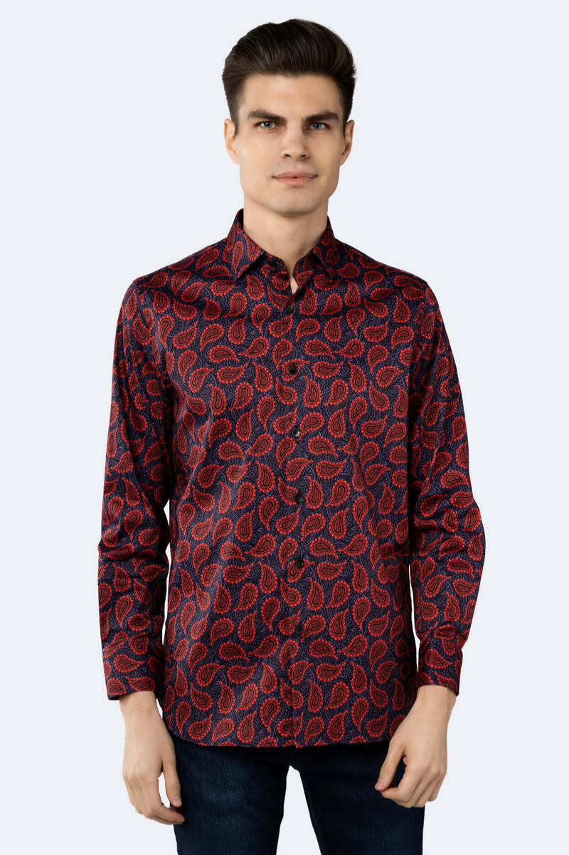Red paisley online print shirt