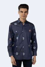 Independence Blue Embroidered Floral Shirt