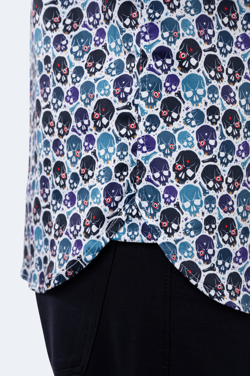 White with Teal, Turquoise and Purple Skull Shirt