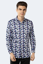 White, Grey, Egyptian Blue and Pink Multi Shapes Shirt