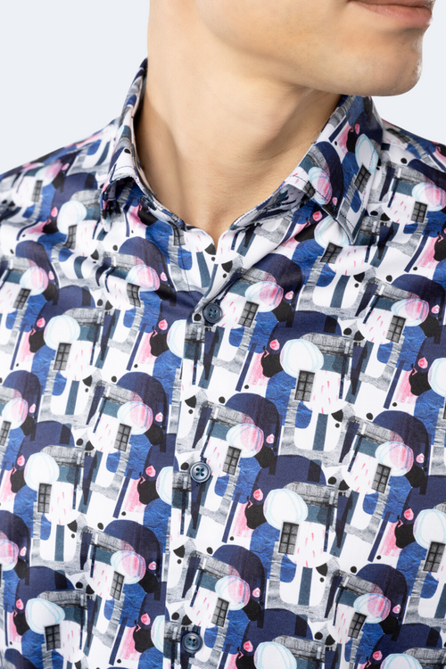 White, Grey, Egyptian Blue and Pink Multi Shapes Shirt