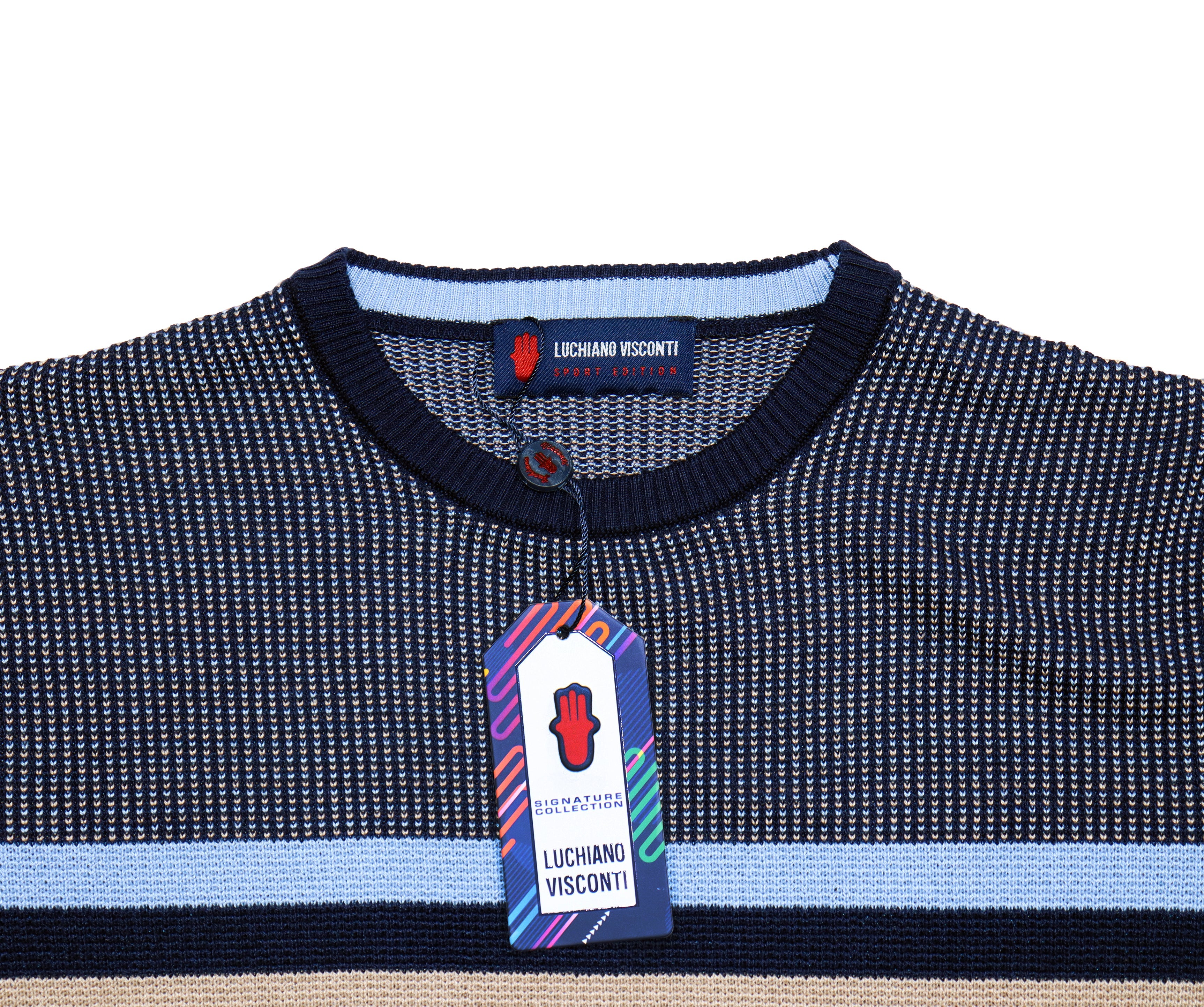 Navy, Beige & Blue Short Sleeve Crewneck