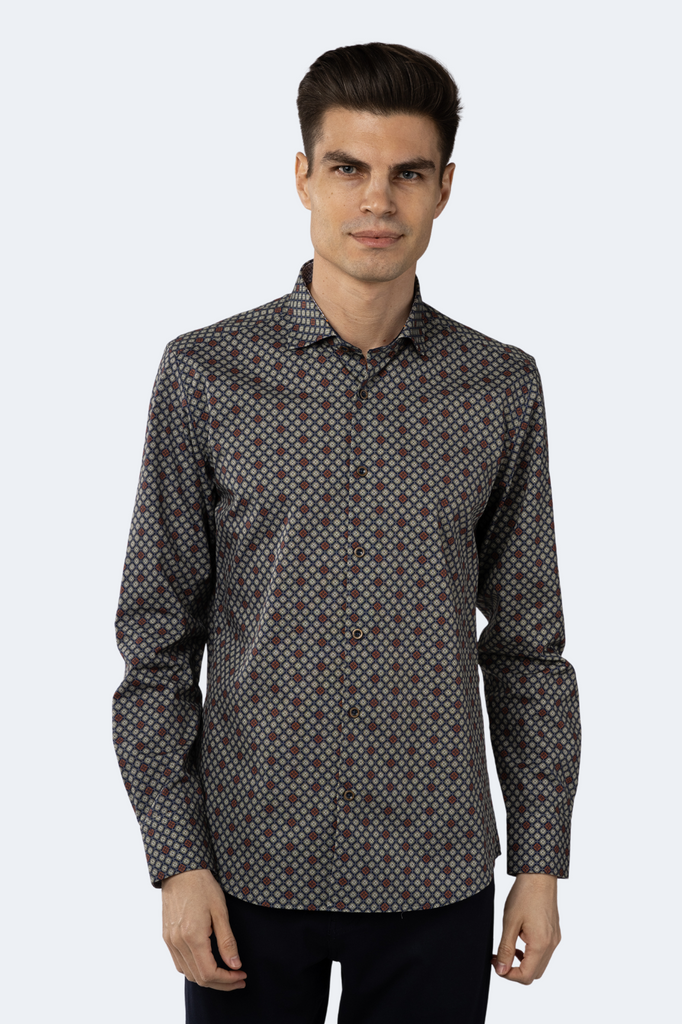 FW23 Royal Blue with Mint Green and Orange Floral Jacquard Shirt