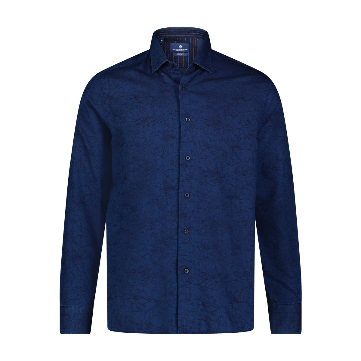 Indigo Denim Floral Jacquard Long Sleeve Shirt