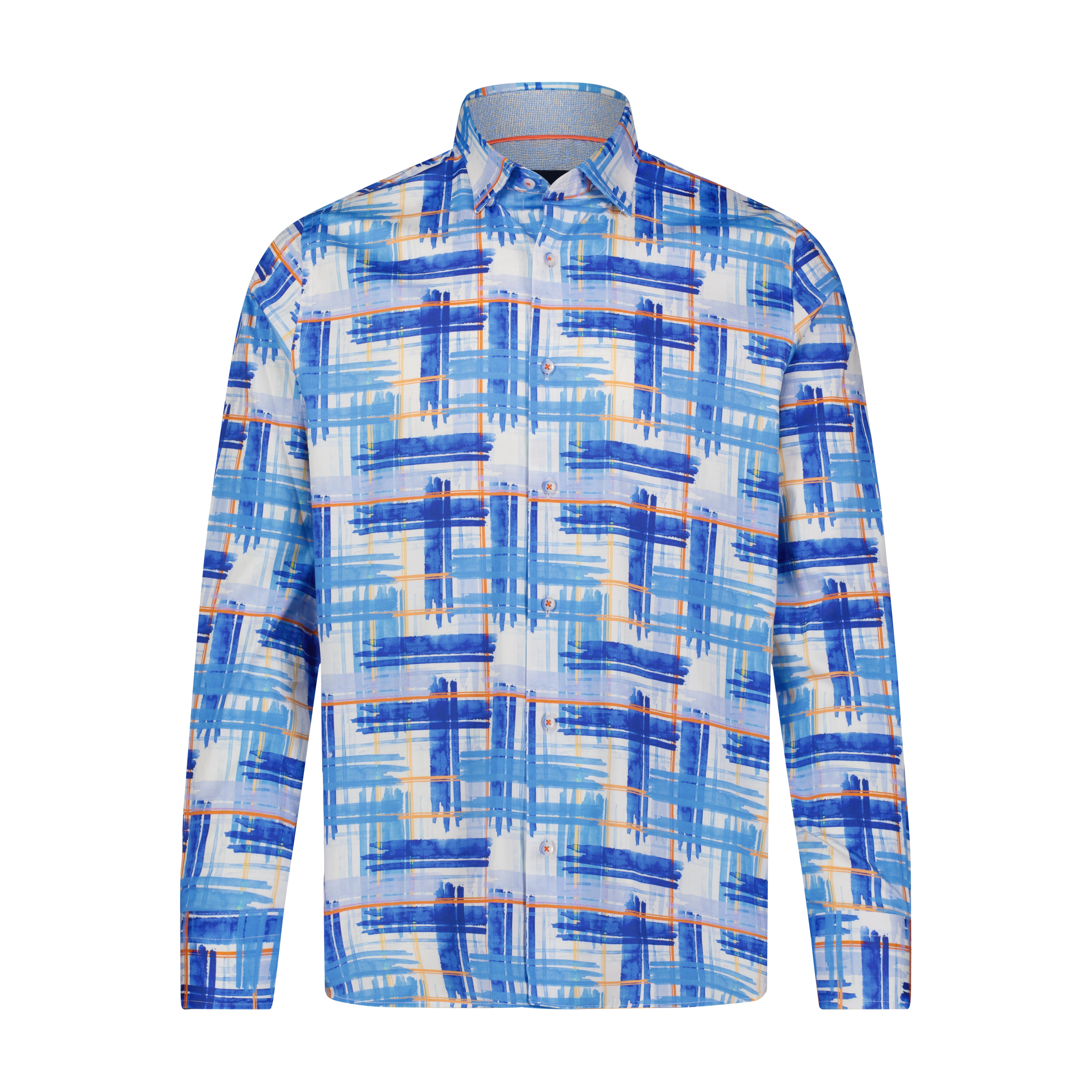 Blue Orange Painted Line Print Long Sleeve Shirt