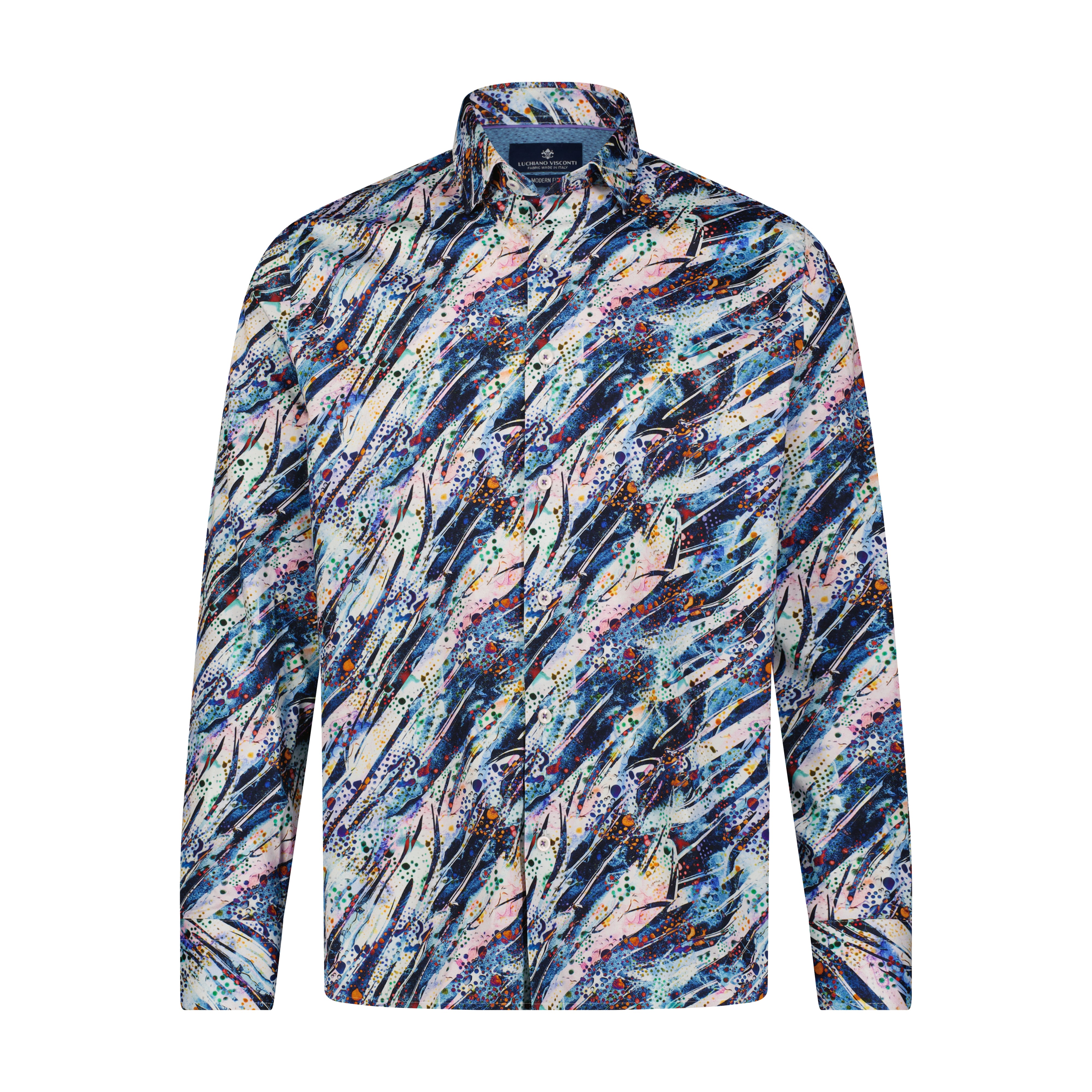 Blue Navy Splatter Print Long Sleeve Shirt S