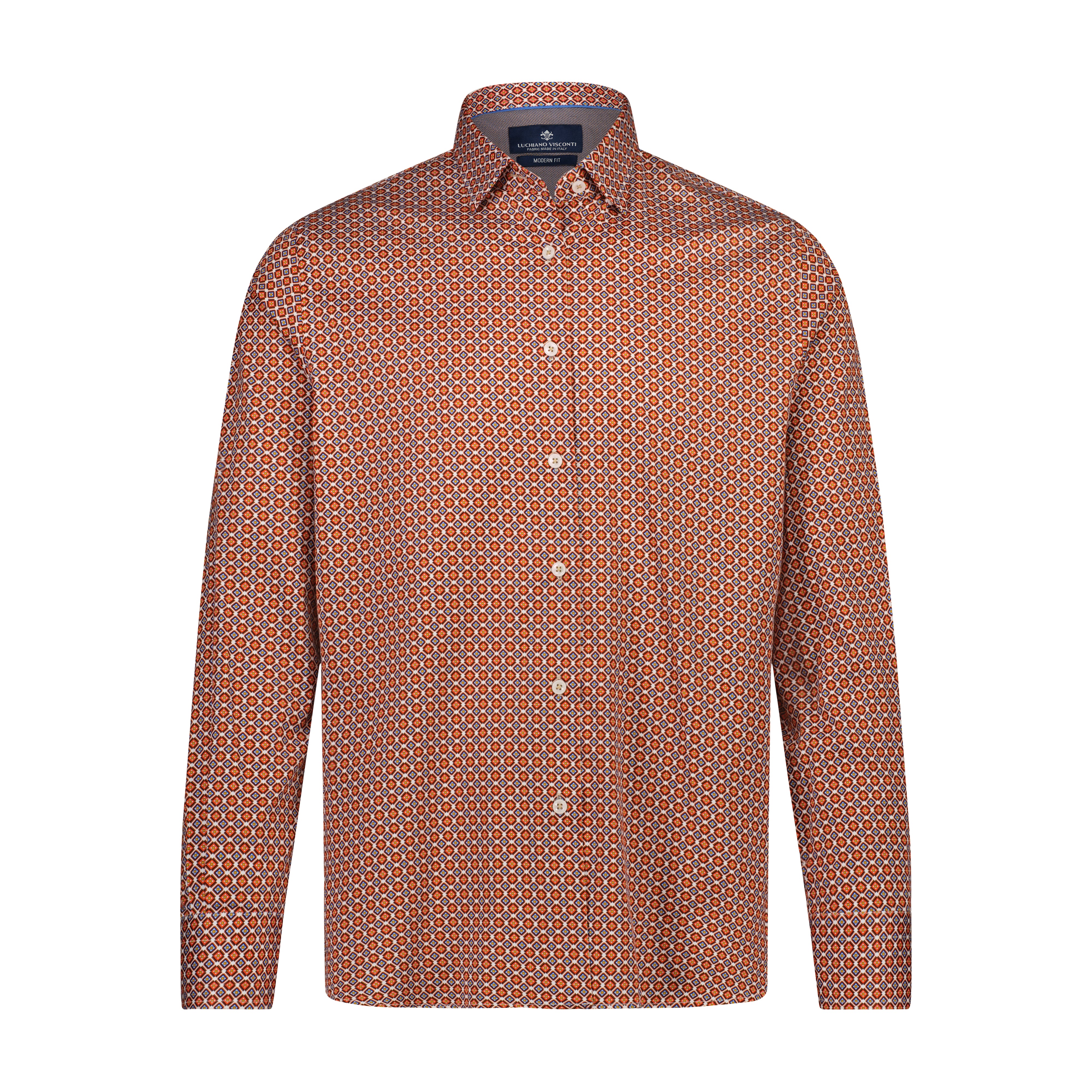 Orange Blue Gold Print Long Sleeve Shirt