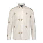White with Beige Linen Diamond Print Long Sleeve Shirt