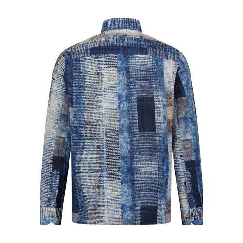 Blue, Navy, and Cream Geometric Rectangle Long Sleeve Shirt