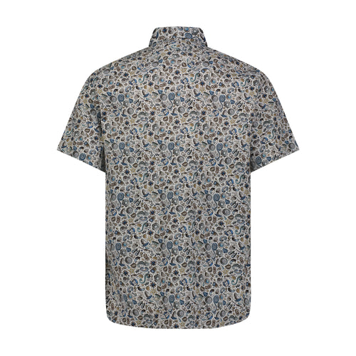 Blue and Khaki Shell Print Short Sleeve Shirt
