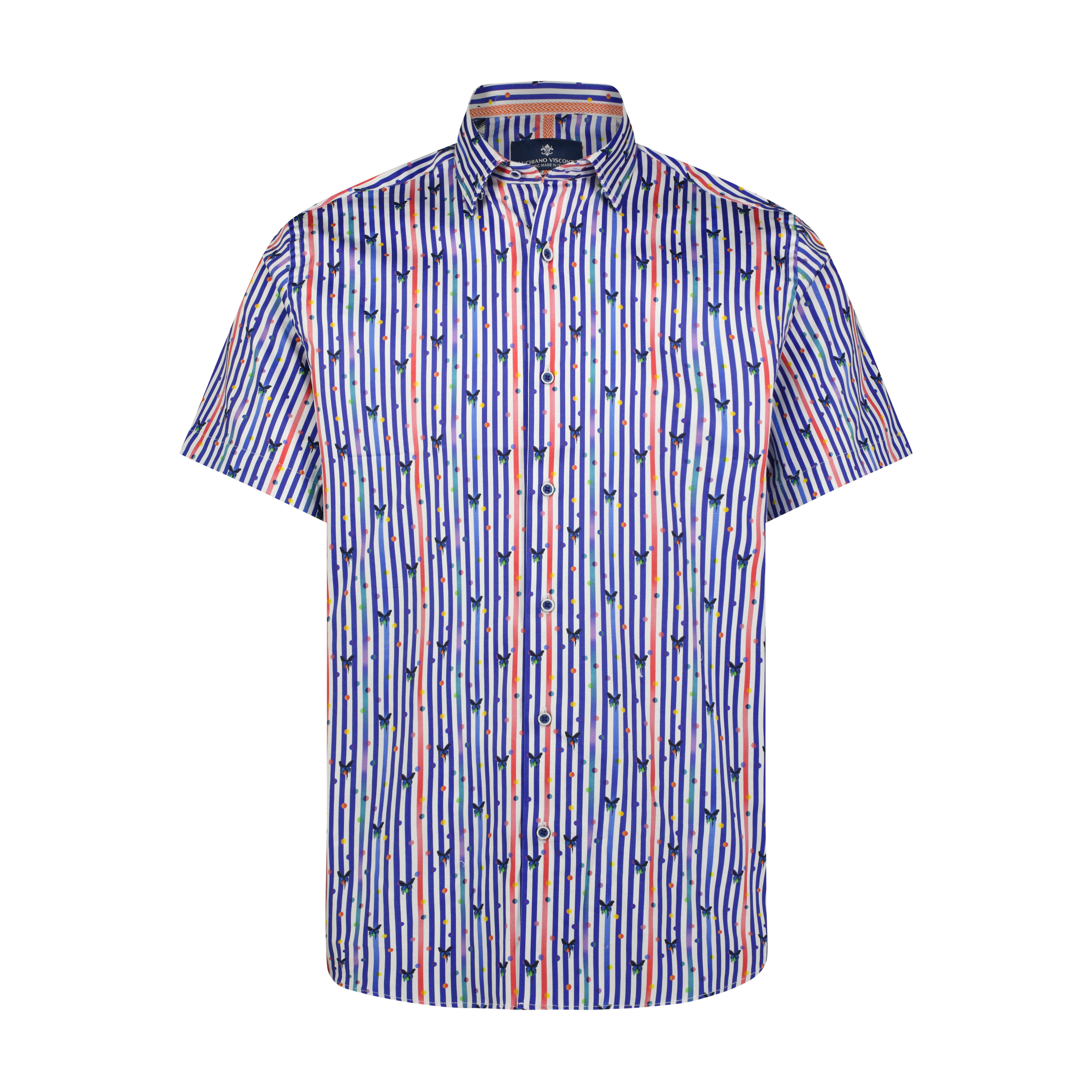 Purple Blue Butterfly Stripe Short Sleeve Shirt – Luchiano